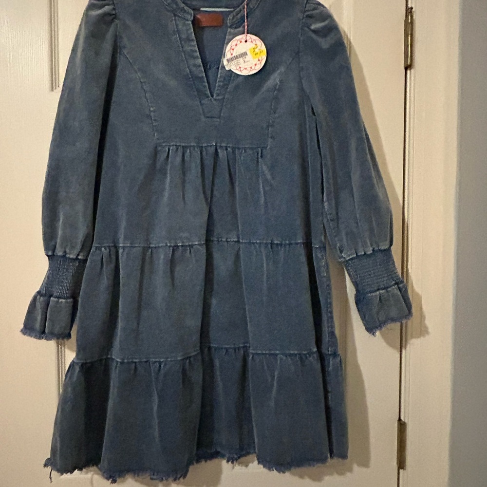 Umgee Long Sleeve Corduroy Blue Dress